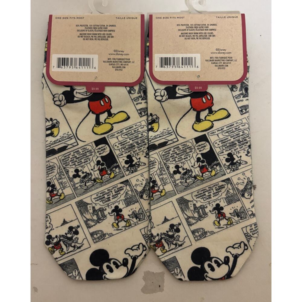 Hallmark Disney Mickey Mouse Comic Print Ankle Socks Lot of 2 Women Men NWT New
